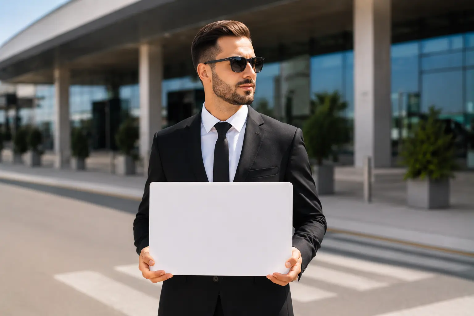 Chauffeur waiting with a welcome sign
