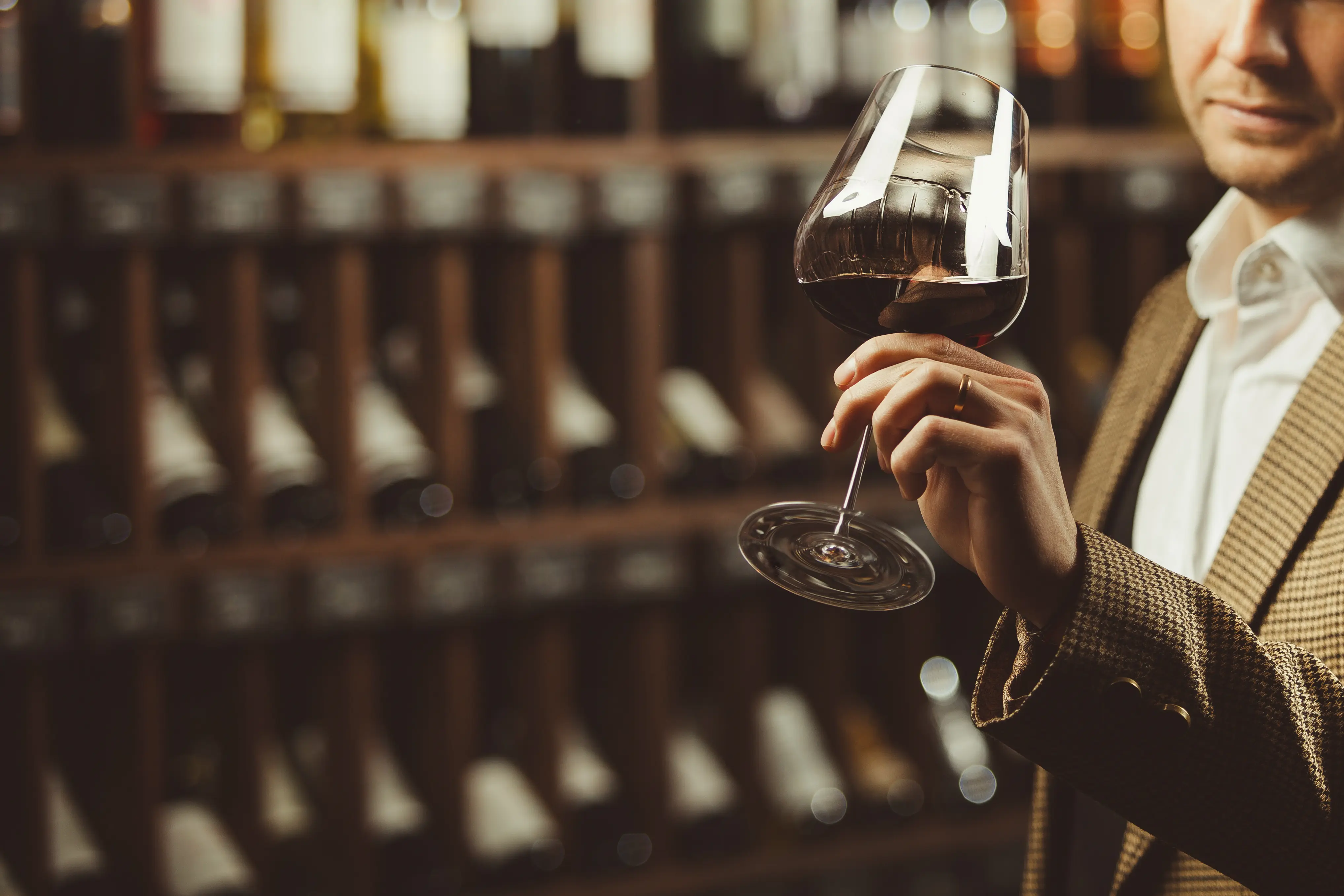 Wine tasting glass in a cellar